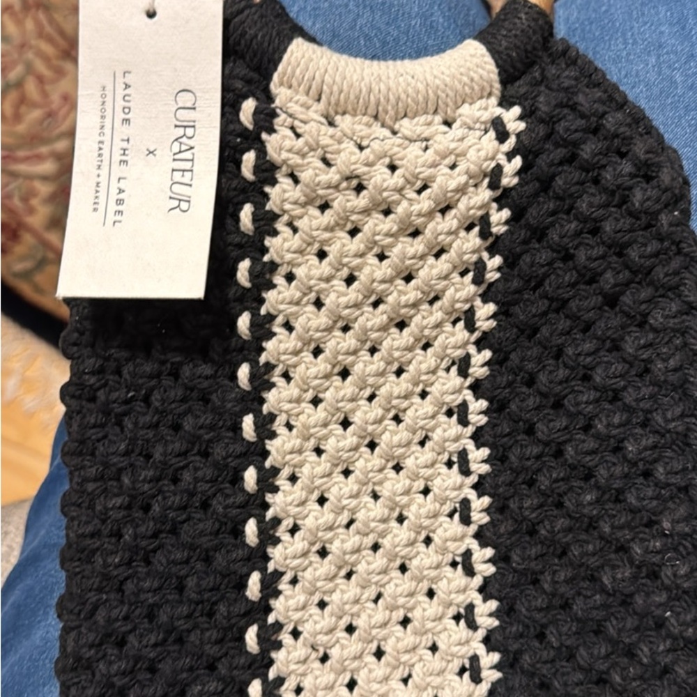 Curateur Black and Cream Crochet Clutch
